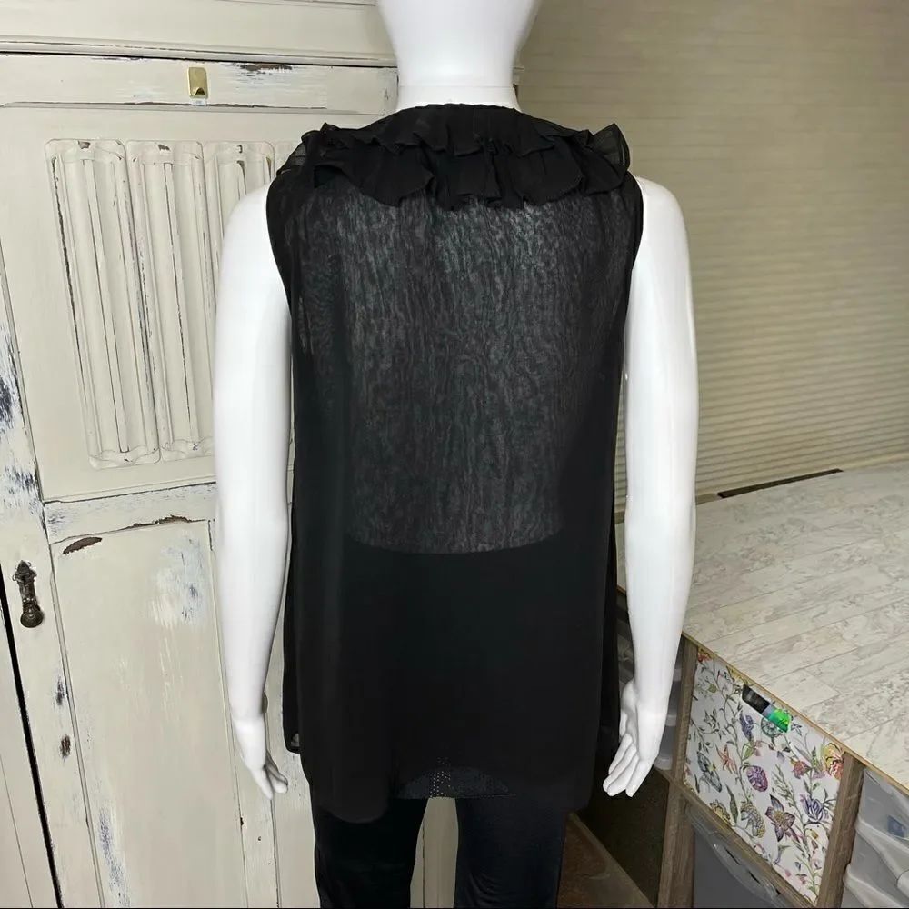 XXI Twenty One Black Ruffle Front Sleeveless Blouse Top Size Small - Picture 4 of 13